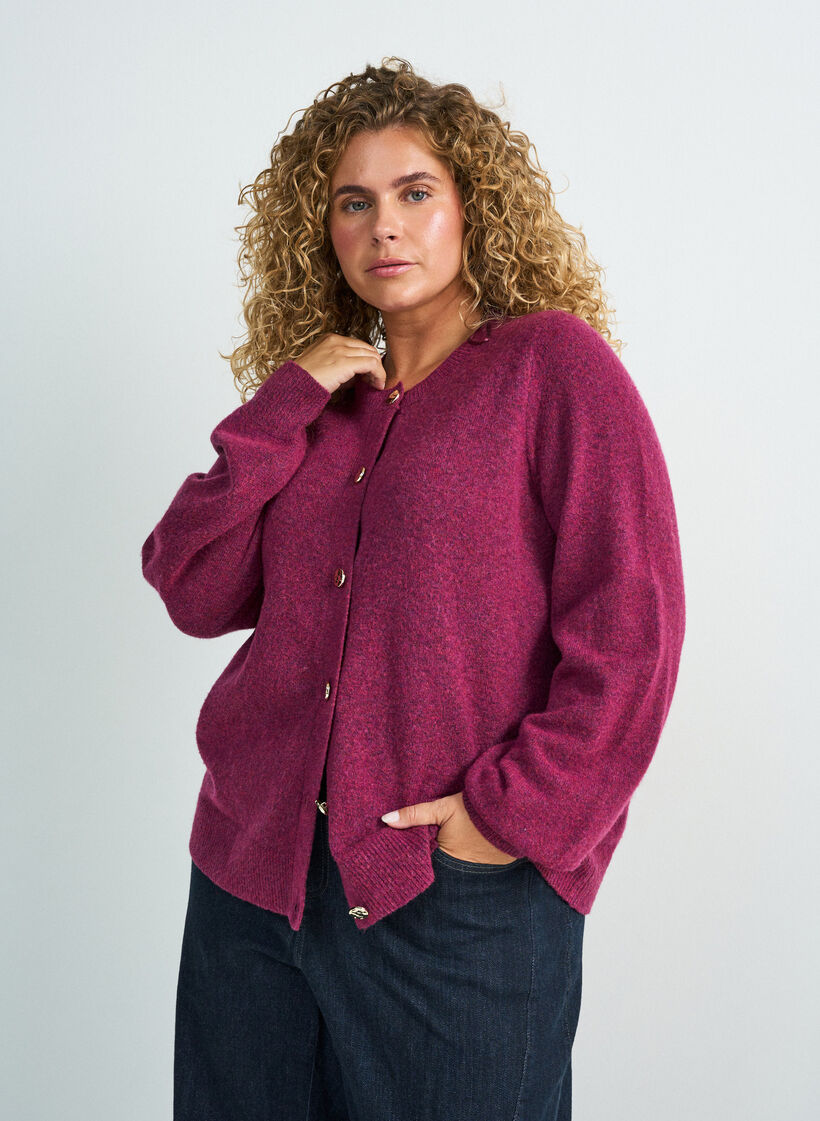 Cardigan in soft knit with gold-coloured buttons, Red, Model image number 0