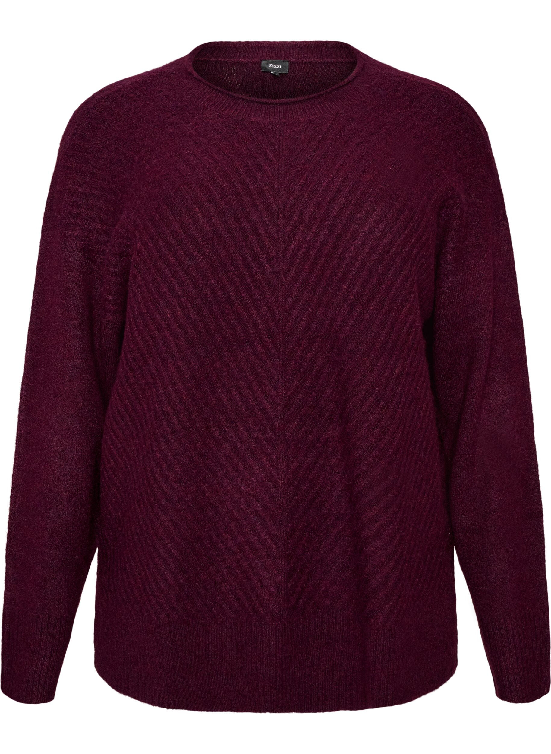 Knitted blouse with V-shaped rib pattern and slits