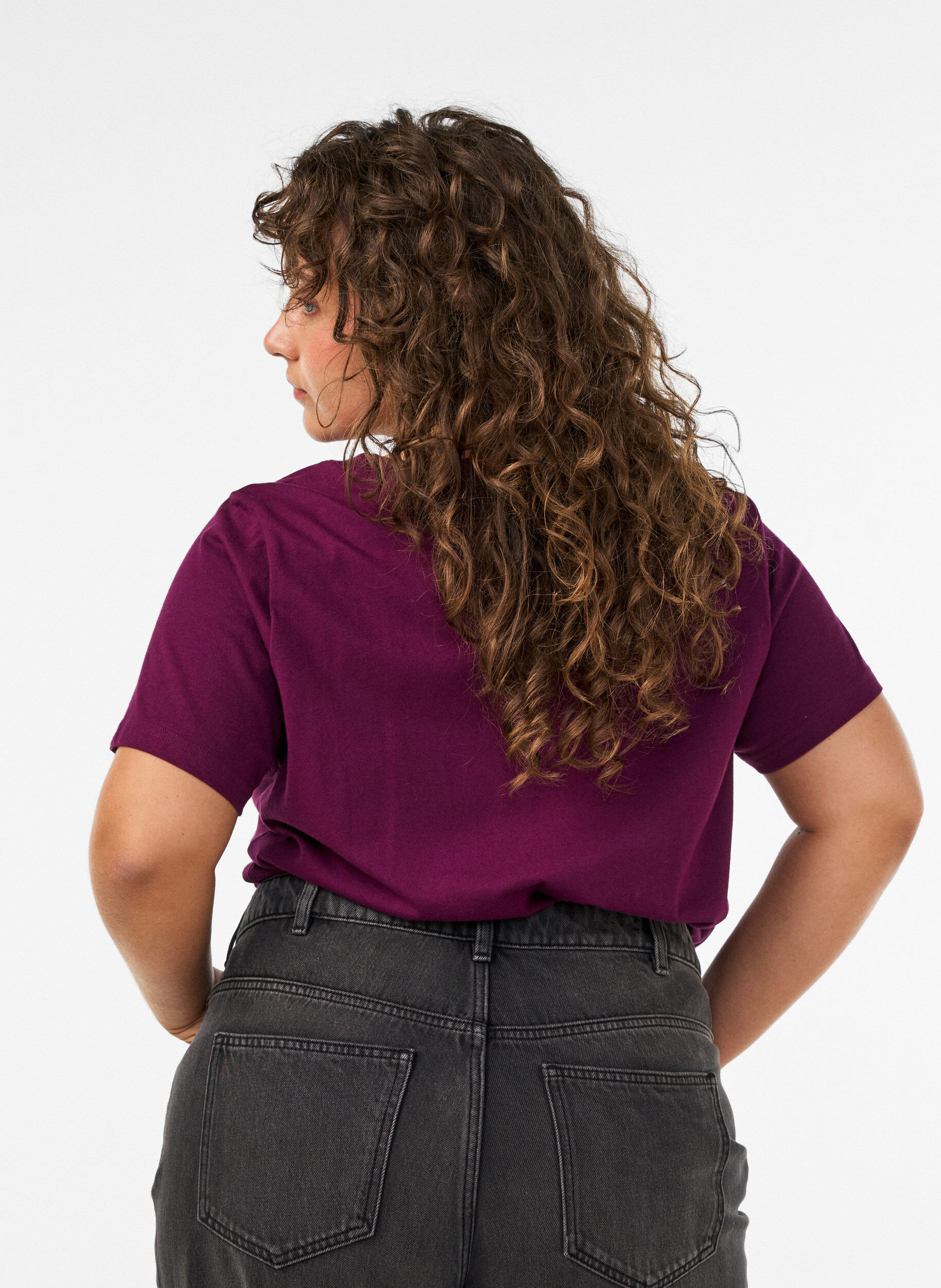 ZizzifashionOrganic cotton T-shirt with velour text, Purple, Model image number 2