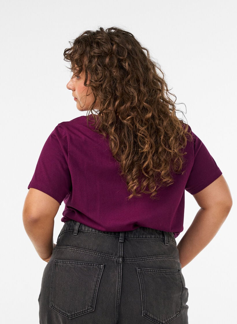 Organic cotton T-shirt with velour text, Purple, Model image number 2