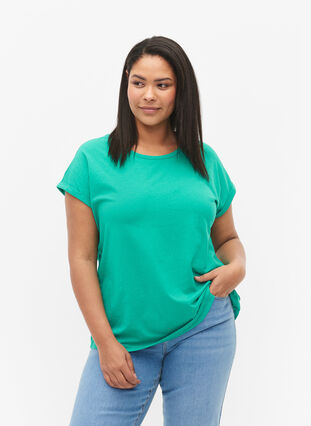 Short sleeve cotton blend T-shirt, Emerald Green, Model image number 0