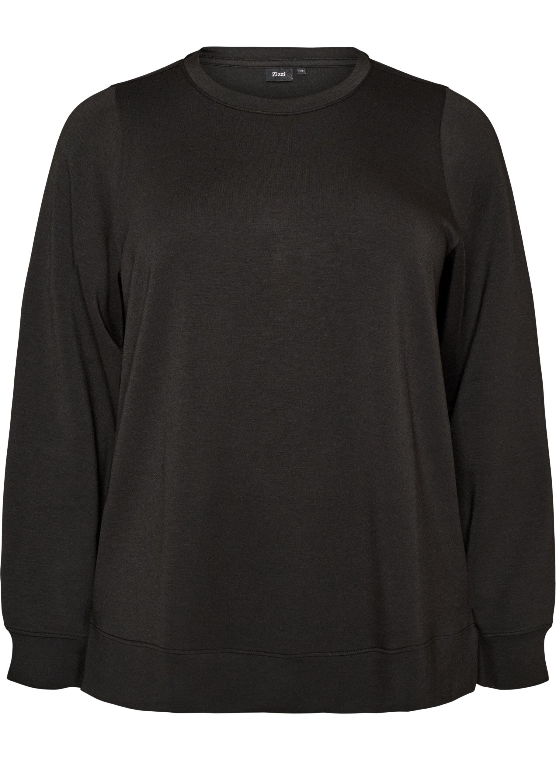 Long-sleeved jersey blouse with a round neck