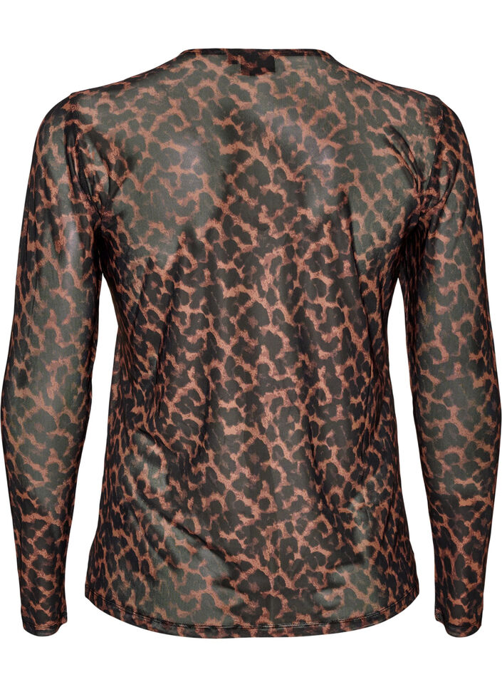 Mesh blouse with print, Brown, Packshot image number 1