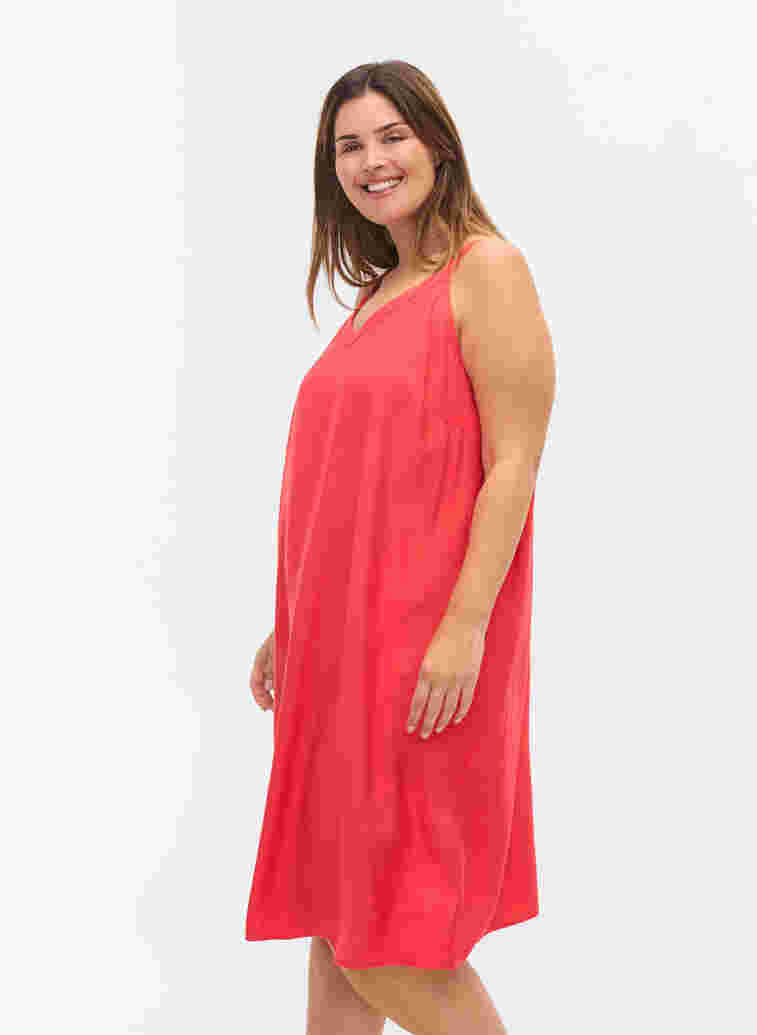 Sleeveless viscose midi dress, Hibiscus, Model image number 0