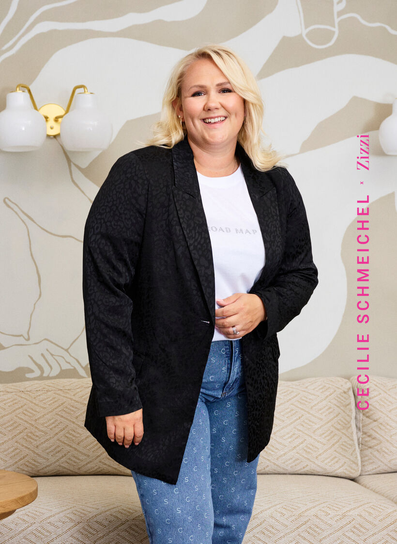 Tone-on-tone jacquard blazer in viscose, Black, Image image number 0