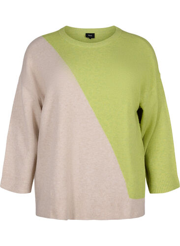Knitted blouse with round neck and colorblock, Tender Shoots Comb, Packshot image number 0