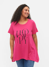 T-shirt in cotton with text print, Beetroot Purple HAP, Model