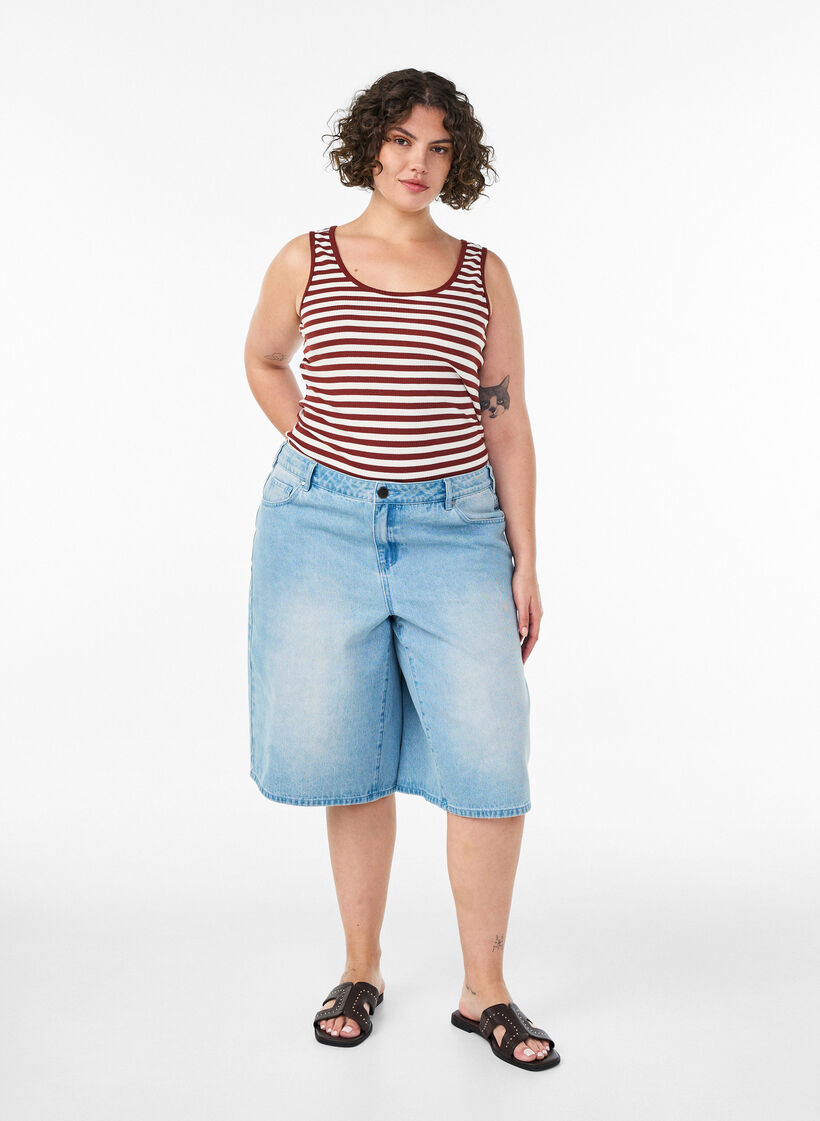 Striped tank top with a rib structure, Red, Model image number 1