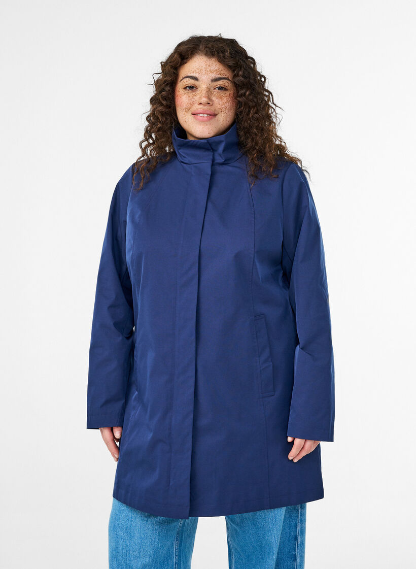 Transitional jacket with pockets and a high collar, Blue, Model image number 0