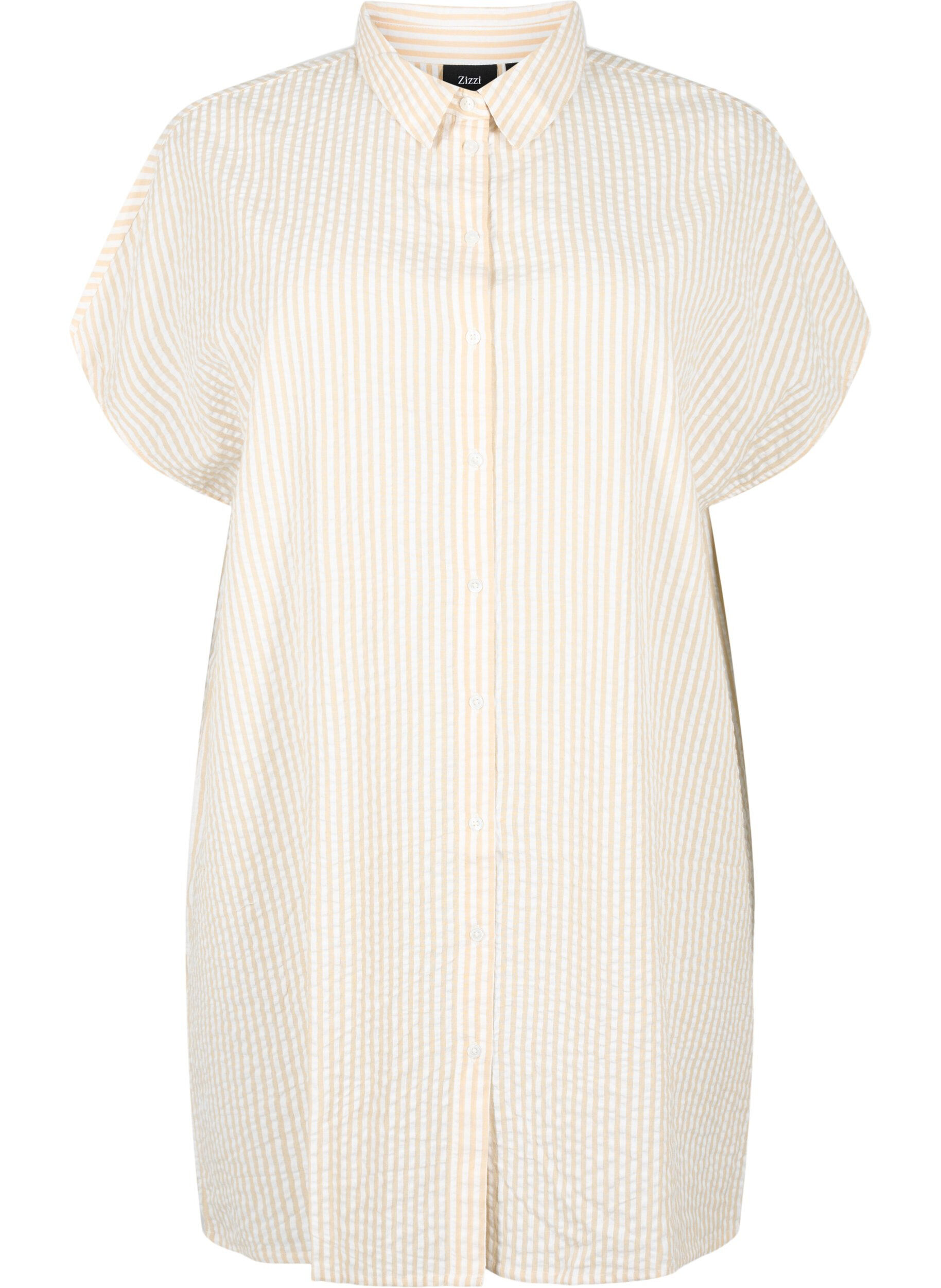 Zizzifashion Long striped cotton shirt, White/Natrual Stripe, Packshot image number 0
