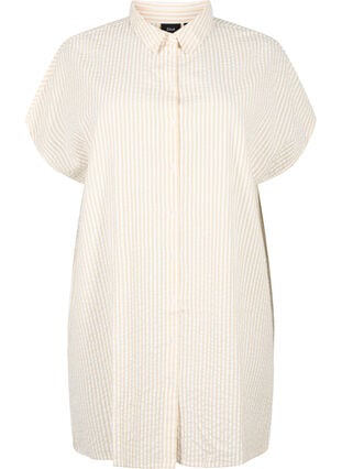 Long striped cotton shirt, White/Natrual Stripe, Packshot image number 0
