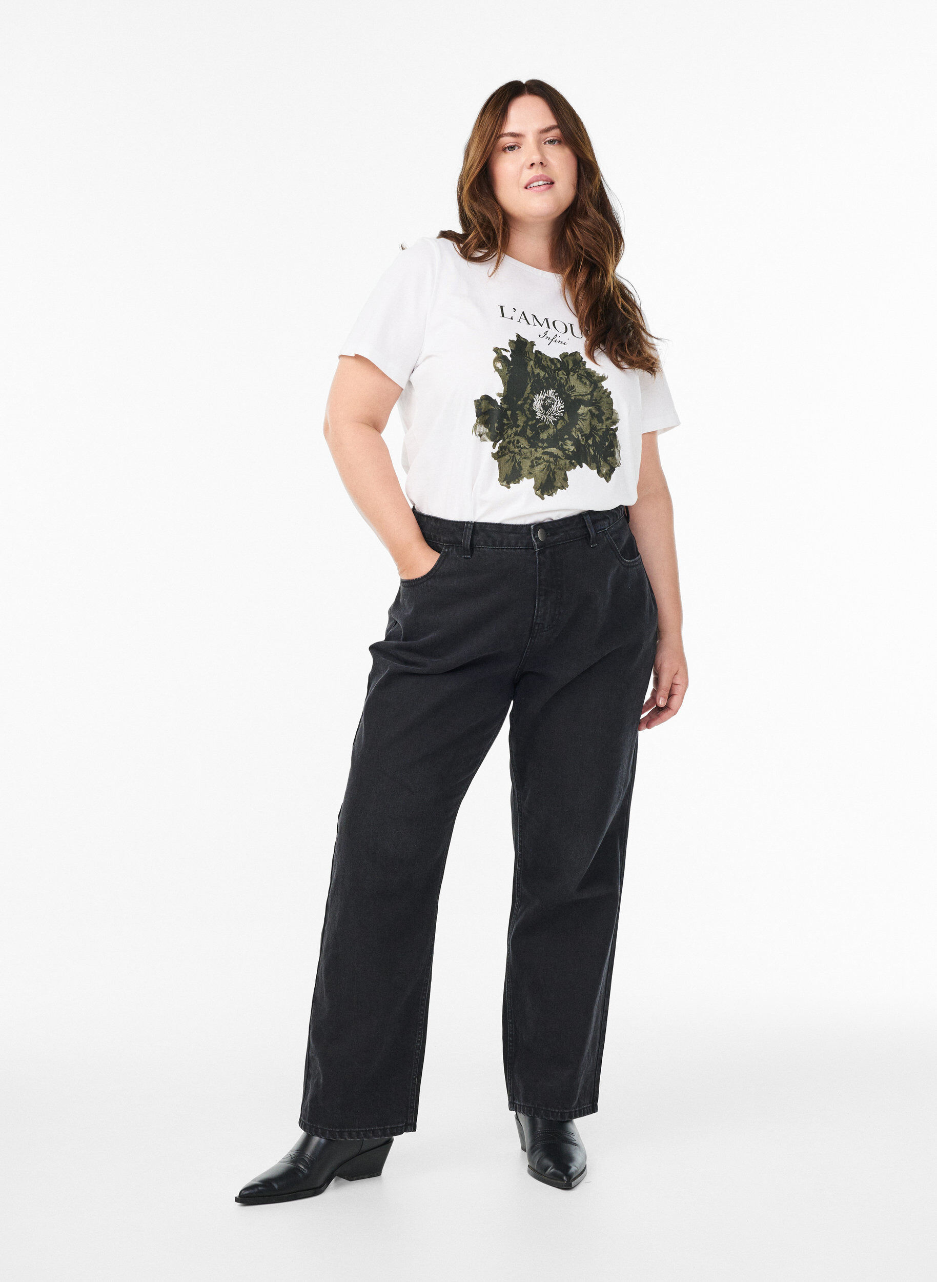 Zizzifashion Cotton t-shirt with front print, White, Model image number 1