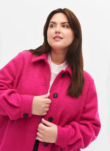 Long shirt jacket in bouclé look, Fuchsia Red, Model image number 2