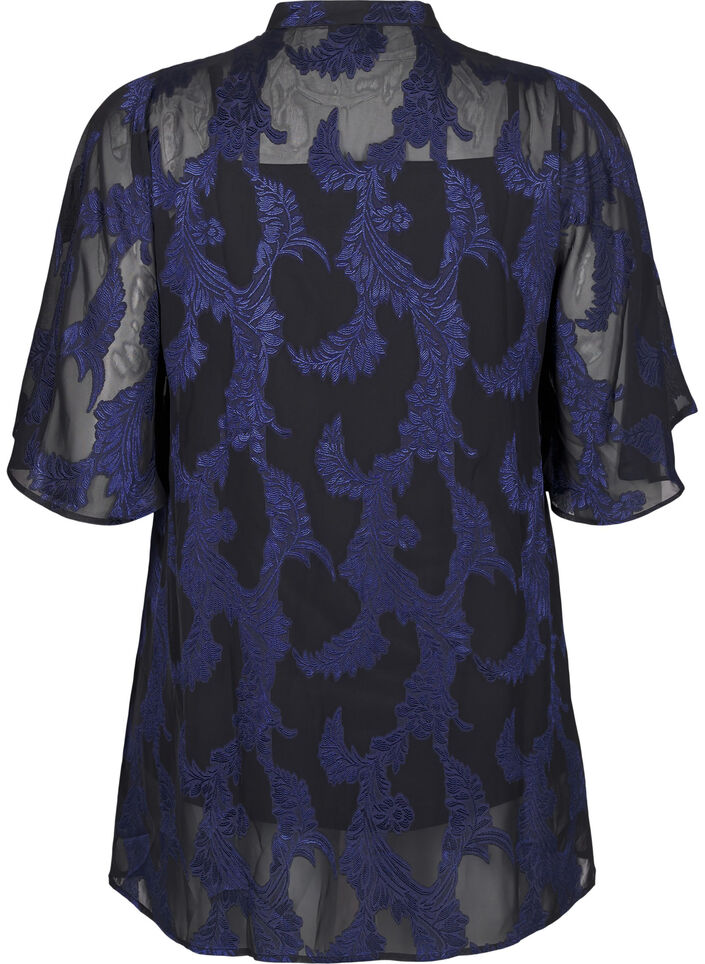 Chiffon tunic with jacquard pattern, Evening Blue, Packshot image number 1