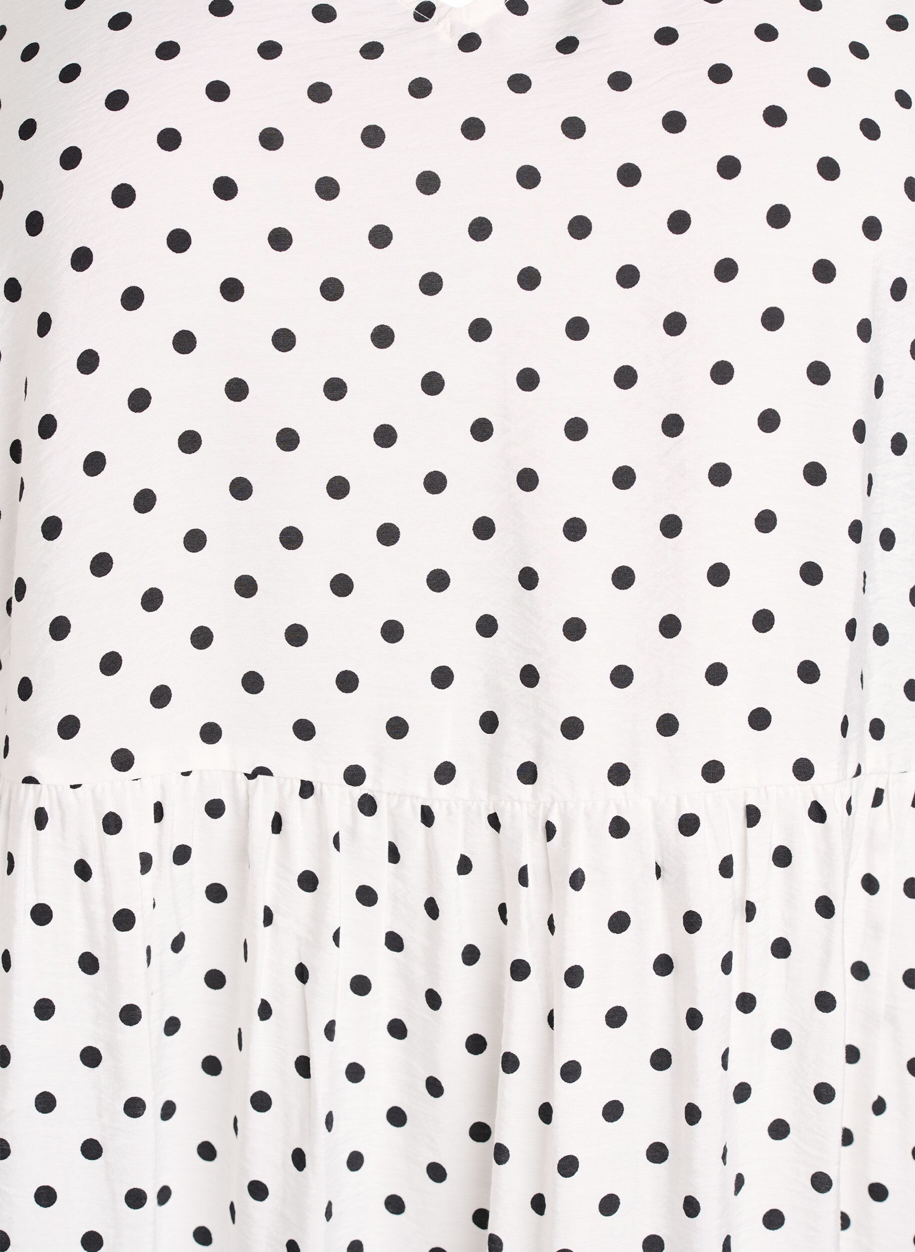 Zizzifashion Dotted dress with V-neckline and A-line shape, White, Packshot image number 2