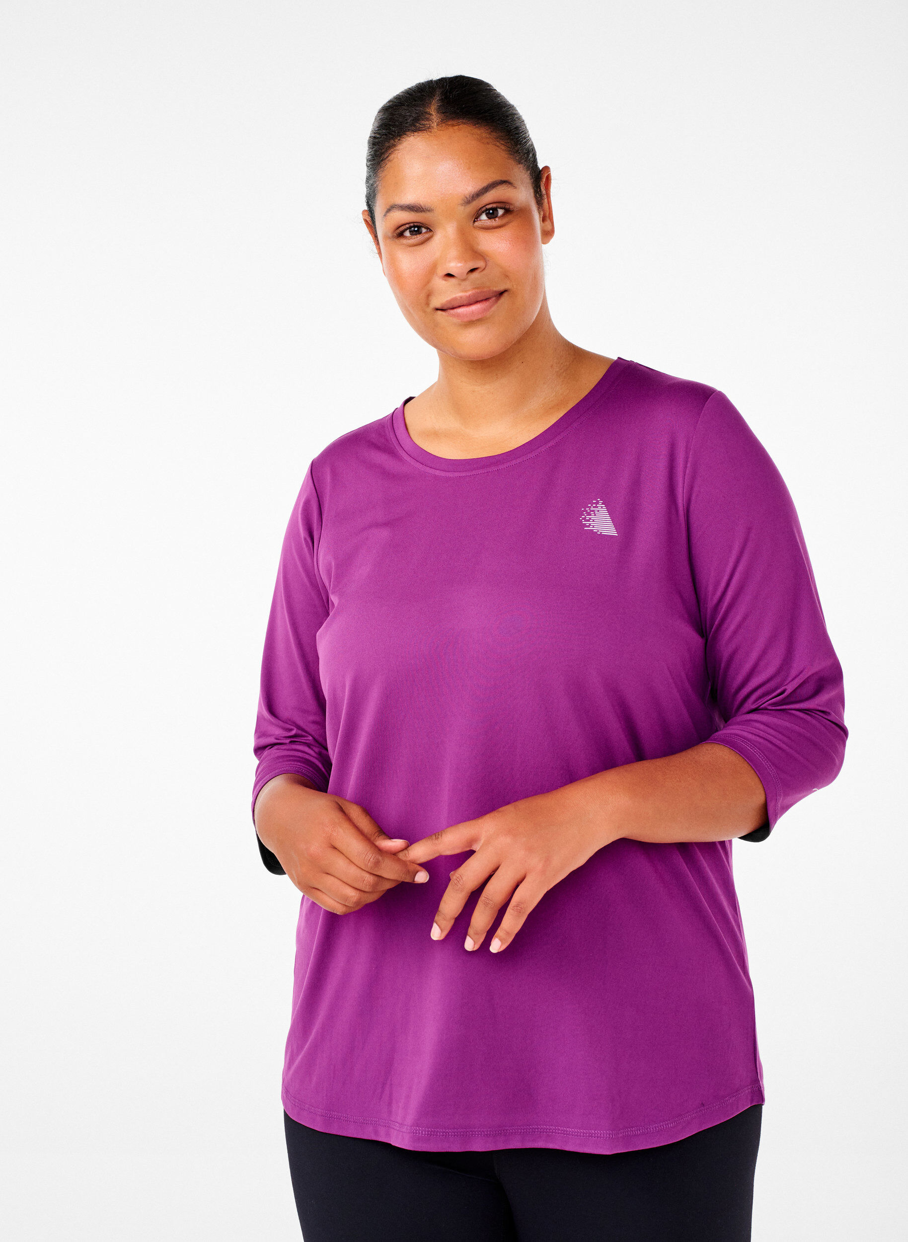 Workout top with 3/4 sleeves, Purple, Model