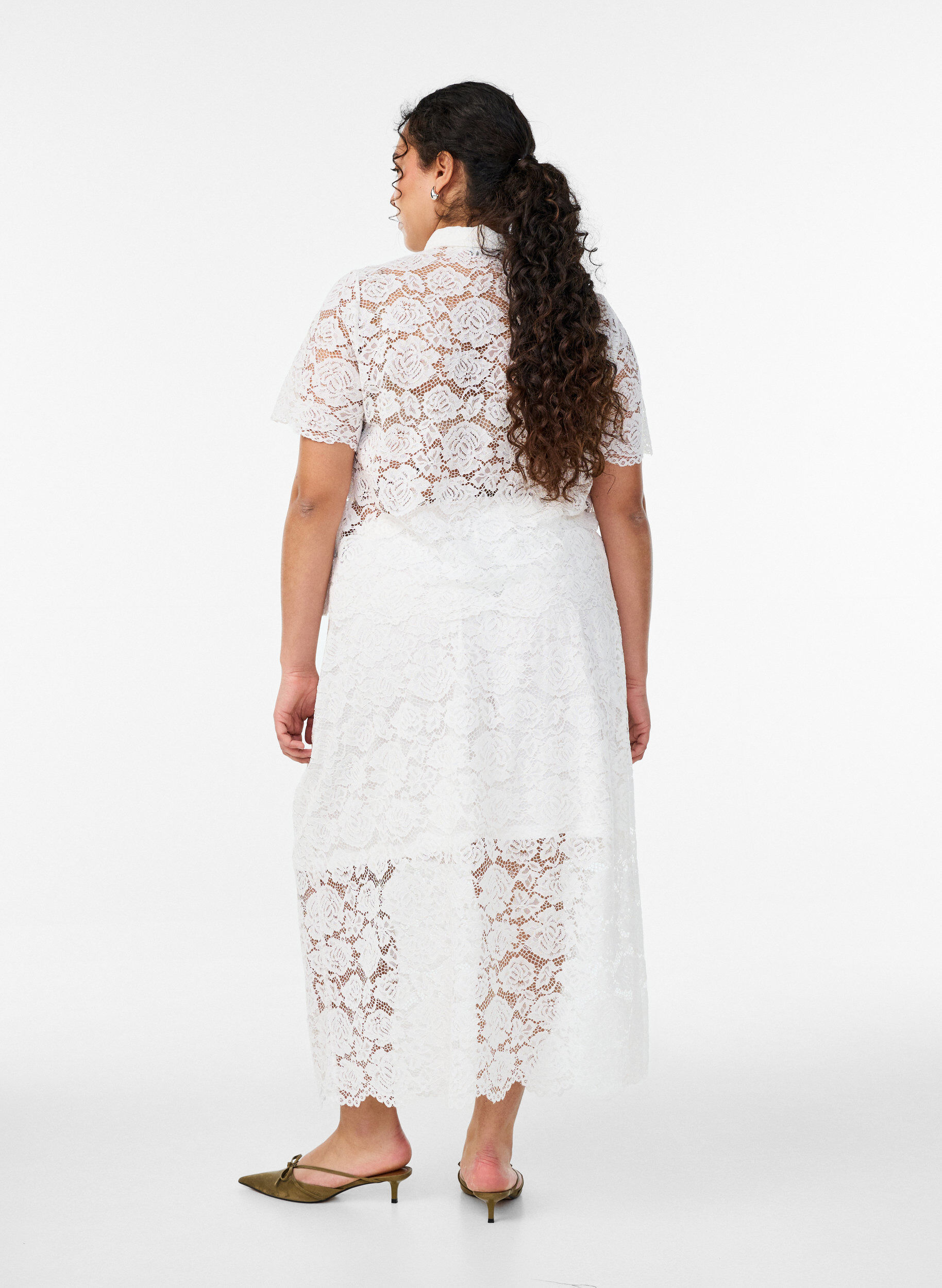 ZizzifashionLace midi skirt with an elasticated waist, White, Model image number 2