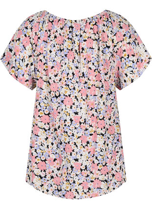 Short-sleeved floral viscose blouse, Dusty Flower Mix, Packshot image number 1