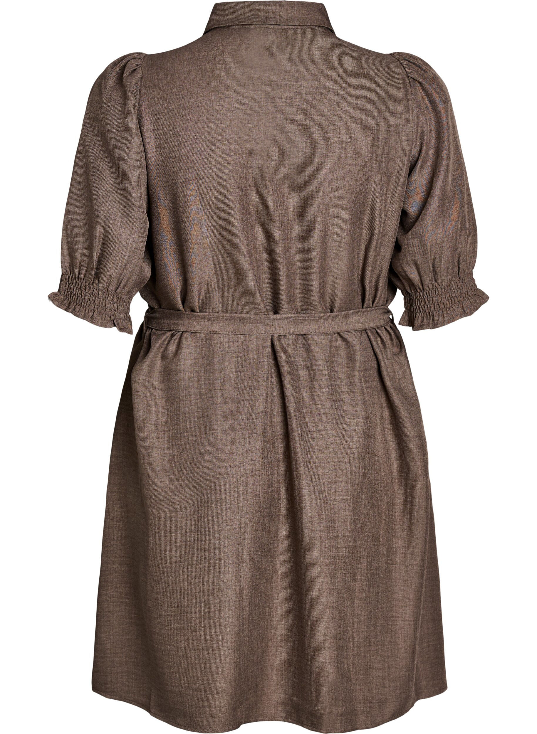 Zizzifashion Knee-length shirt dress with tie belt, Brown, Packshot image number 1