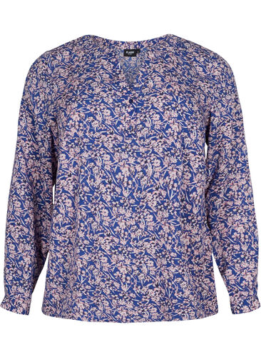 FLASH - Long sleeve blouse with print, Strong Blue Flower, Packshot image number 0