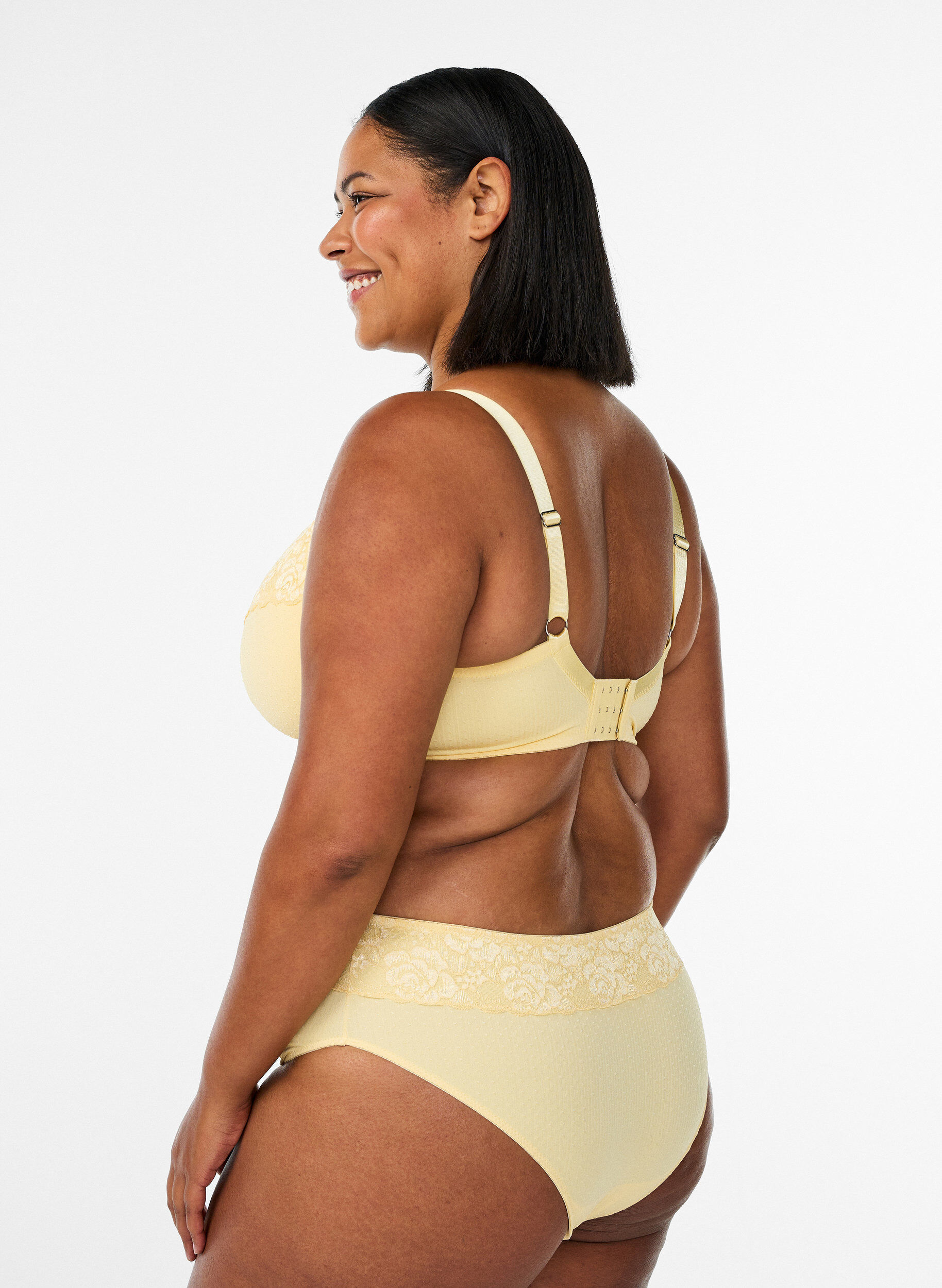 Zizzifashion Padded bra with lace and dobby texture, Yellow, Model image number 2