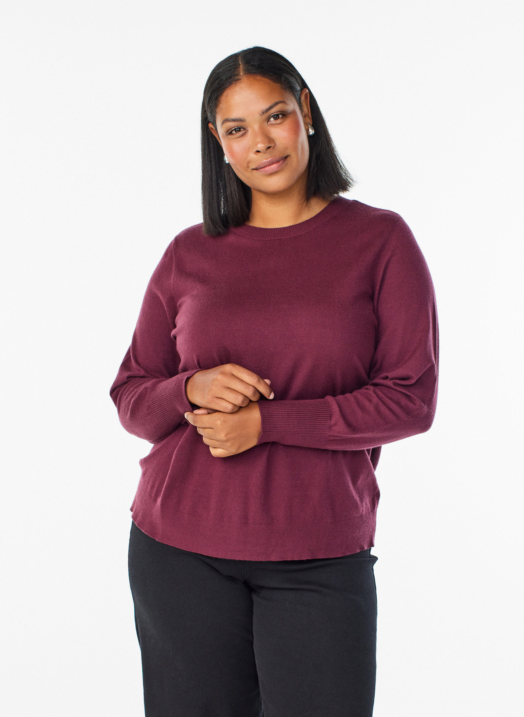 ZizzifashionKnitted blouse with a round neck, Red, Model image number 0
