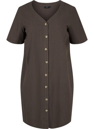 Short-sleeved cotton dress with buttons, Khaki Green, Packshot image number 0