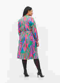 Printed wrap dress with long sleeves, Colorfull Art Print, Model