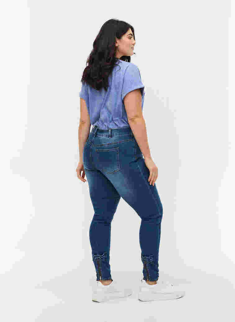Super slim Amy jeans with bows and zip, Dark blue, Model image number 1
