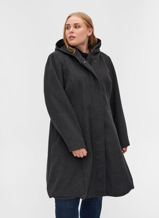 Hooded jacket with wool, Dark Grey Melange, Model image number 0