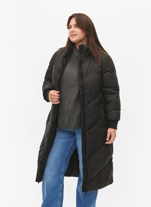 Long puffer winter jacket, Black, Model image number 2