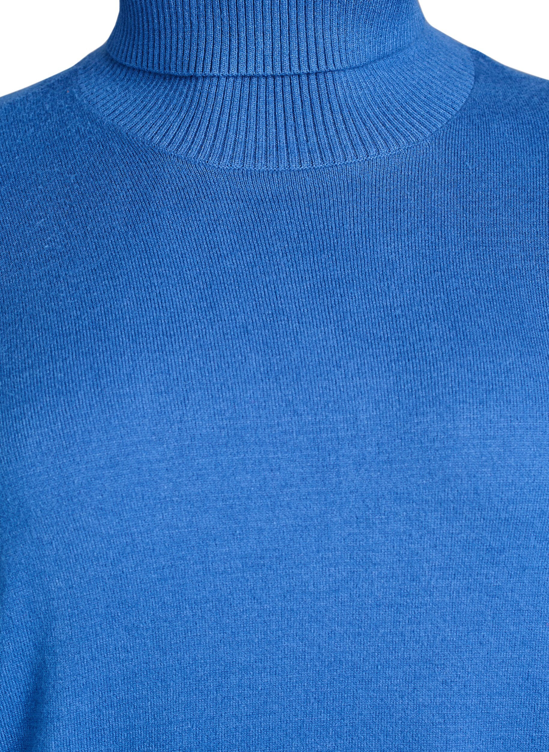 Zizzifashion Knitted blouse with turtleneck and side buttons, Blue, Packshot image number 2