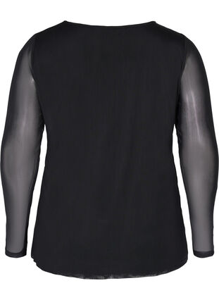 Close-fitting blouse with mesh, Black, Packshot image number 1