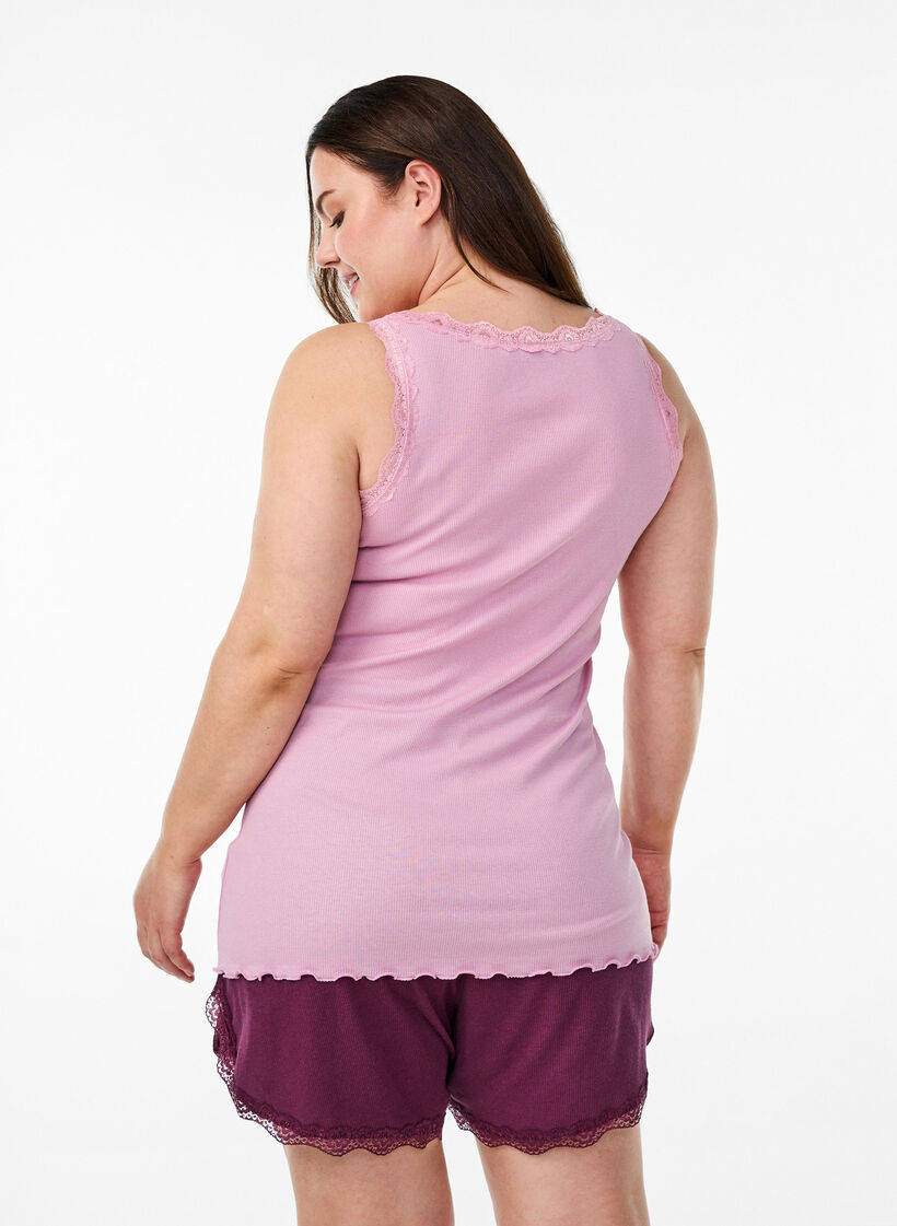 Top with lace trim, Pink, Model image number 2