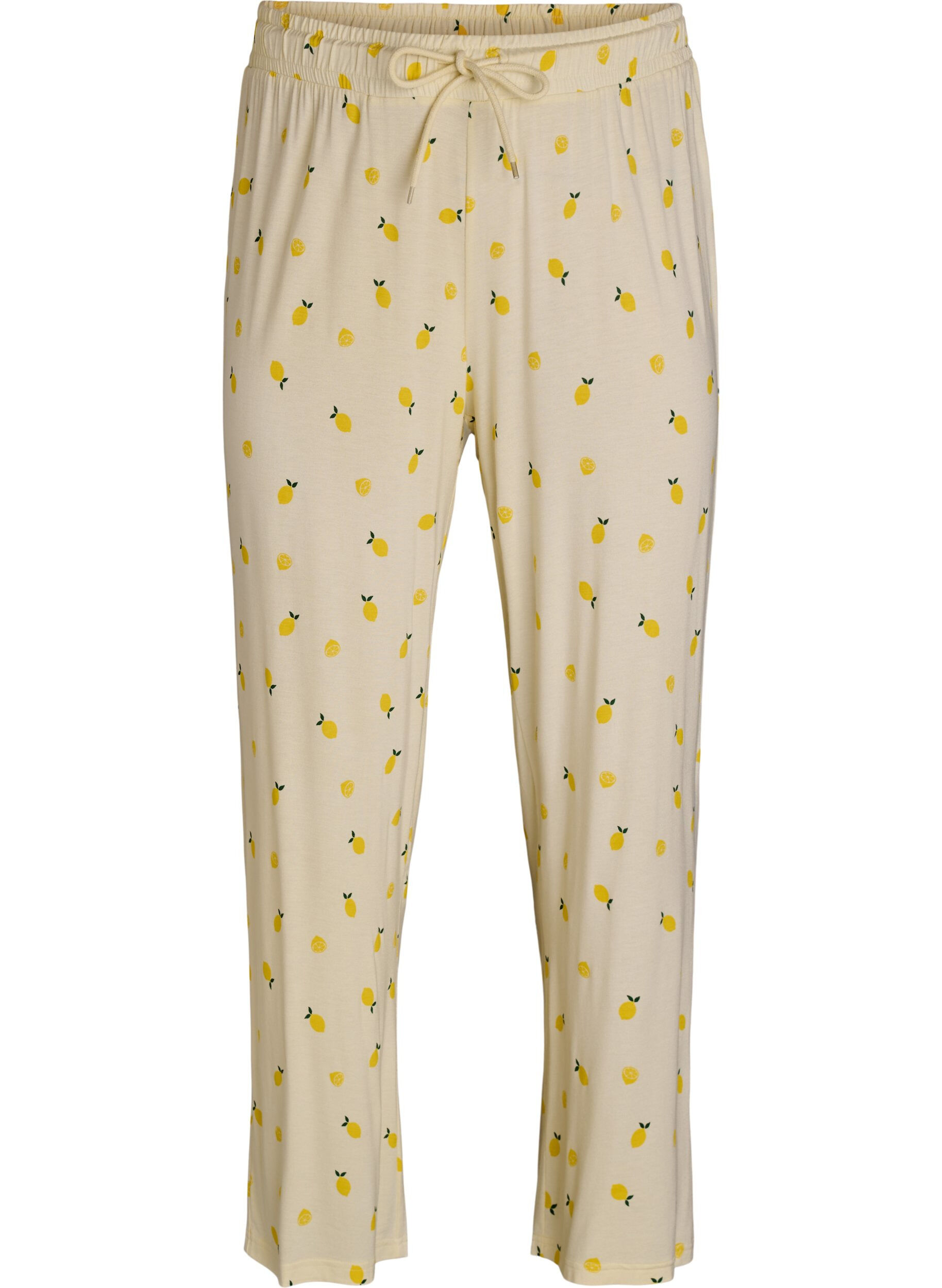 Zizzifashion Pyjama trousers in soft jersey with high waist and fruit print, Yellow, Packshot image number 0