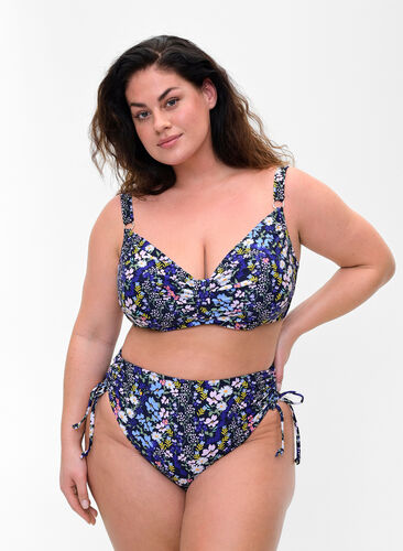 Printed bikini bottoms with a high waist, Ditsy Flower, Model image number 0