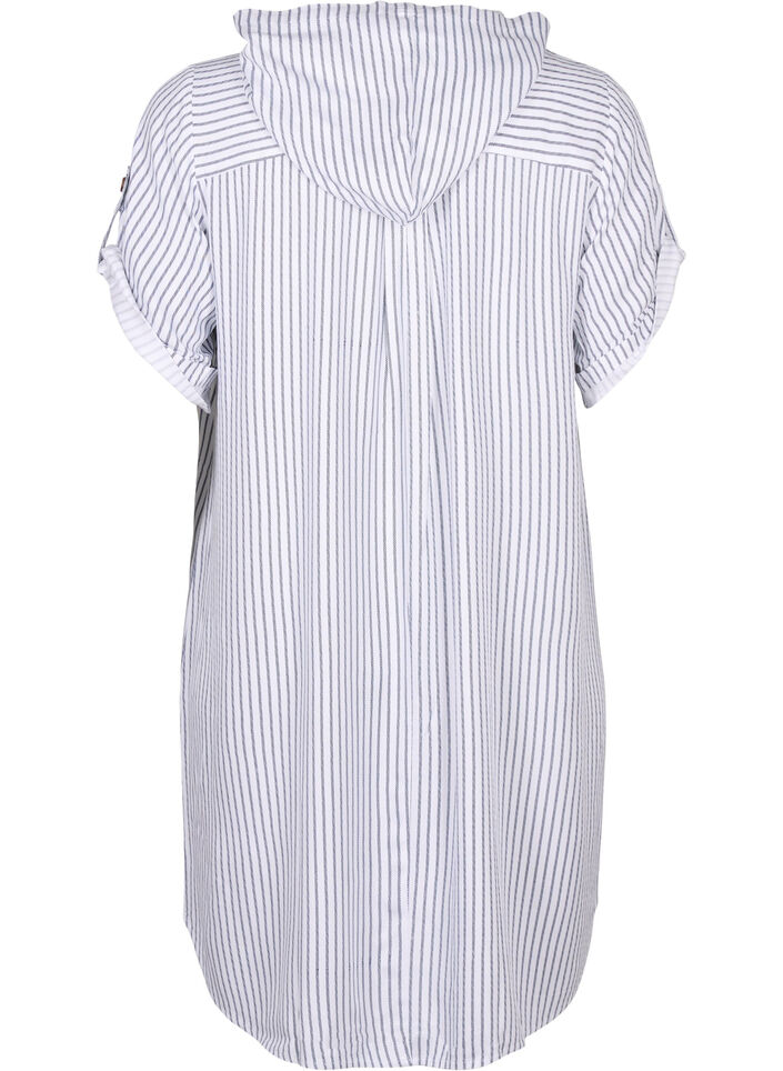 Short-sleeved viscose tunic with hood, Blue White Stripe, Packshot image number 1