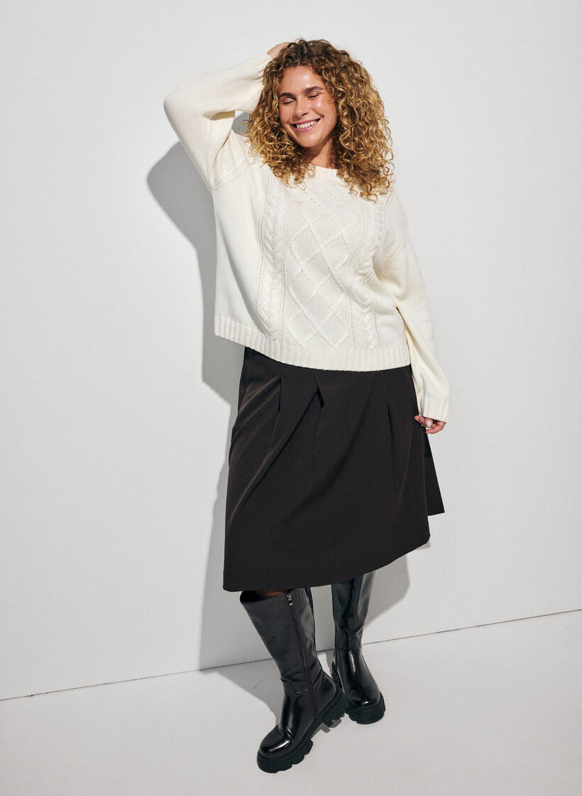 Jumper with a cable knit pattern, Vanilla, Model image number 1