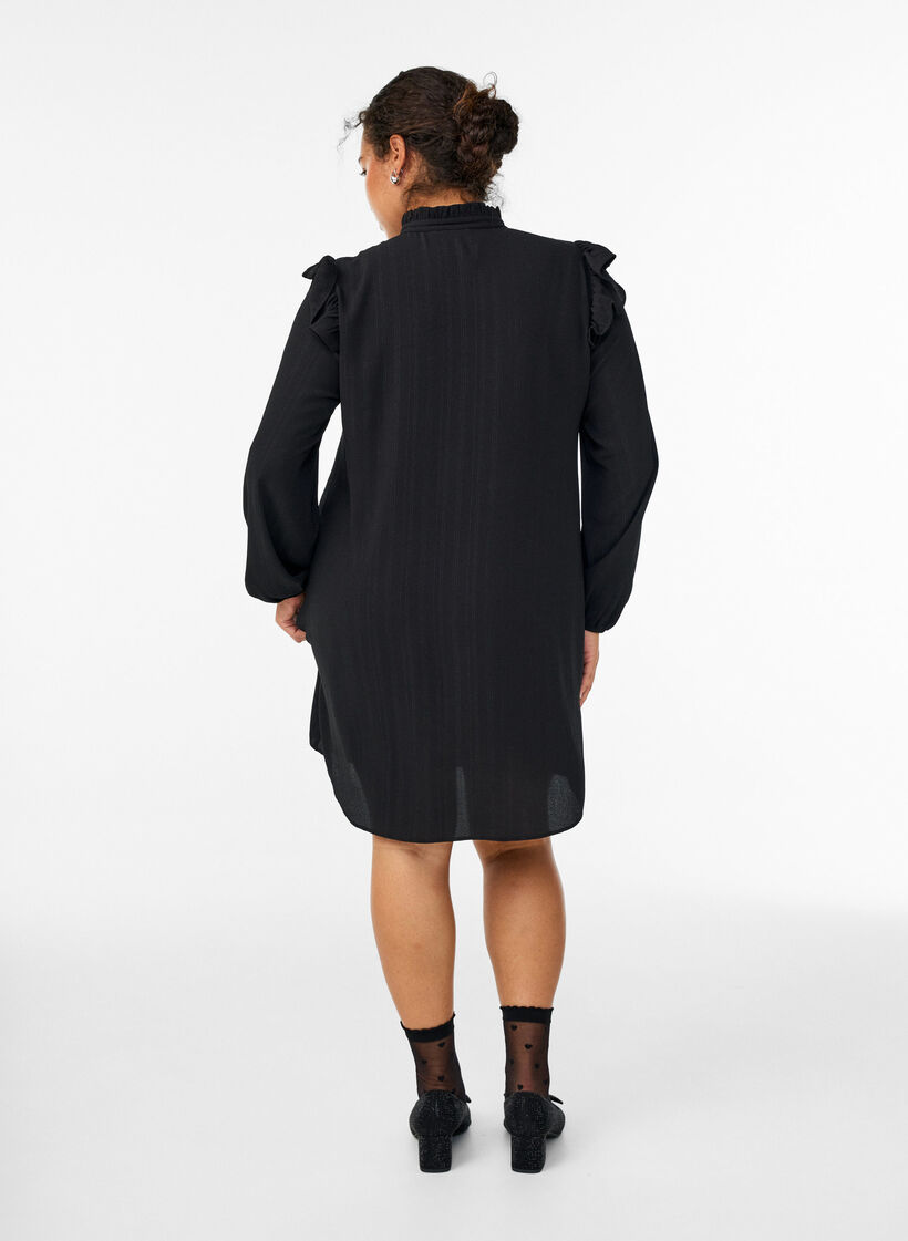 Short dress with ruffles and glitter, Black, Model image number 2