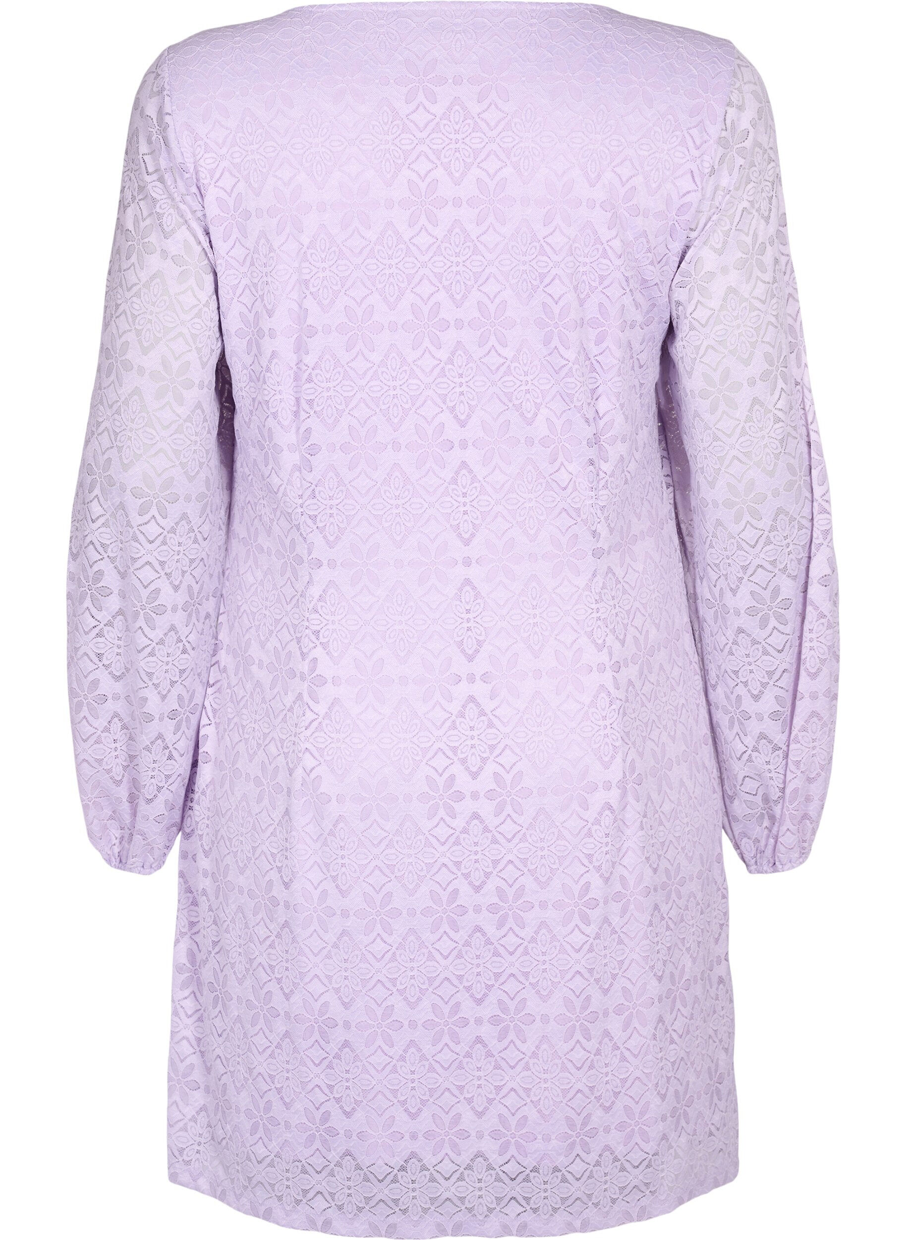 Zizzifashion Lace dress with v neck and long sleeves, Pastel Lilac, Packshot image number 1