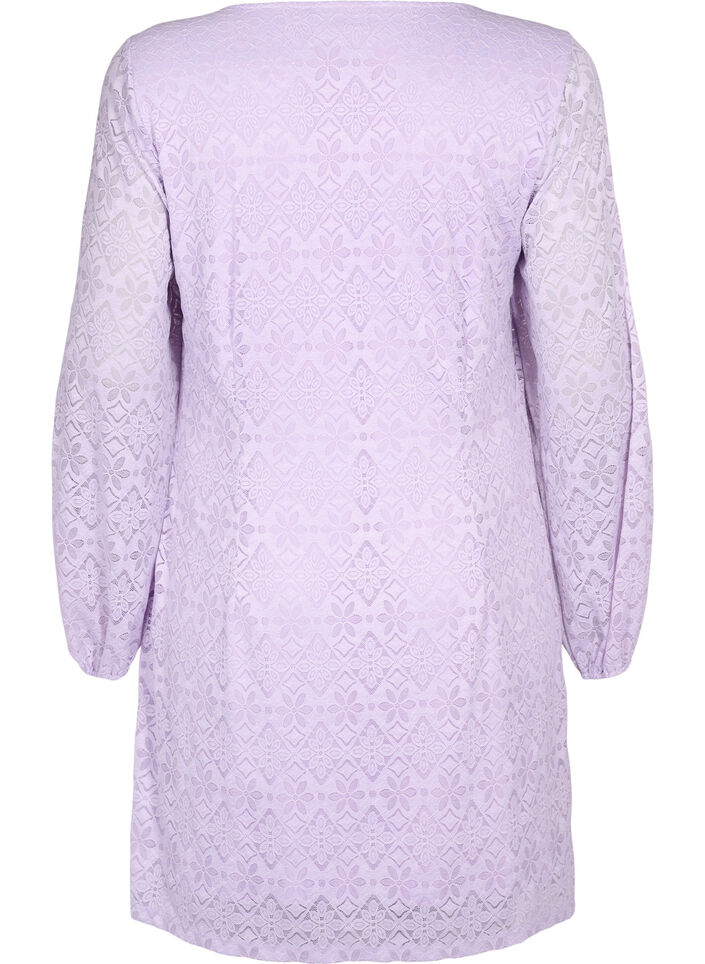 Lace dress with v neck and long sleeves, Pastel Lilac, Packshot image number 1