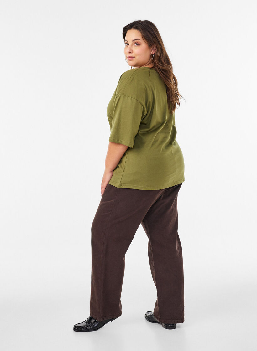 T-shirt with draped detail, Green, Model image number 2
