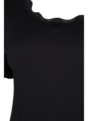 Short sleeve nightdress with lace, Black, Packshot image number 2
