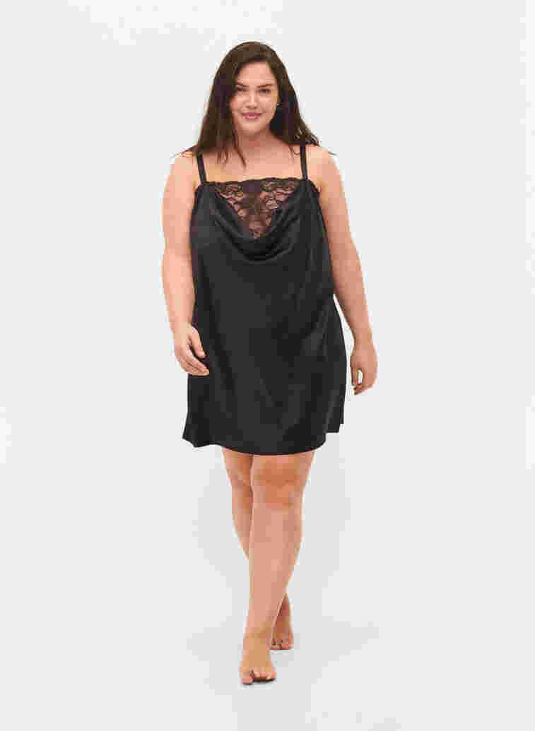 Support the breasts - Nightgown with laces, Black, Model image number 2