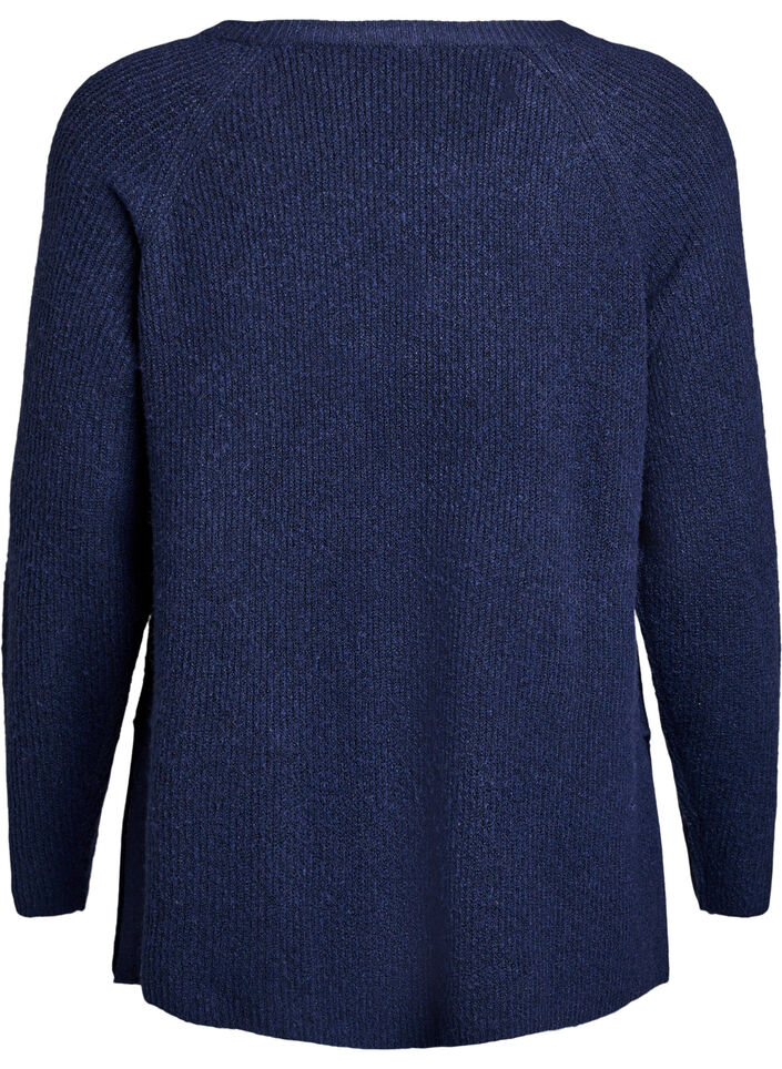Knitted jumper with a diagonal pattern and raglan sleeves, Blue, Packshot image number 1