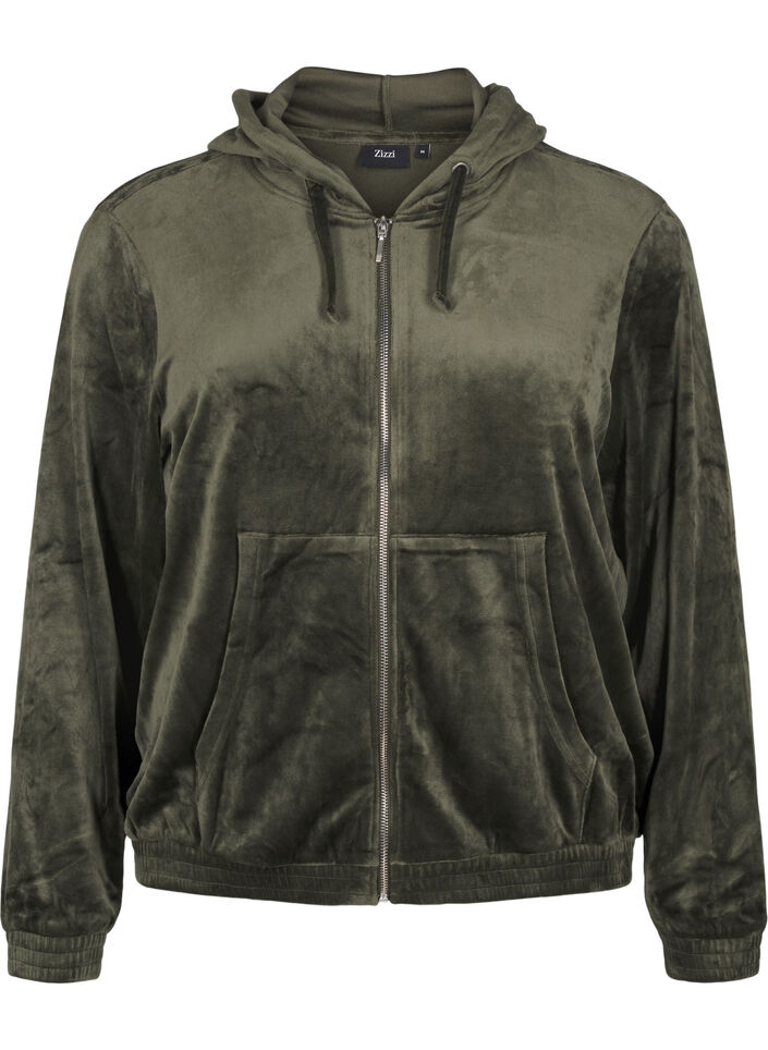 Velour cardigan with hood, Rosin, Packshot image number 0