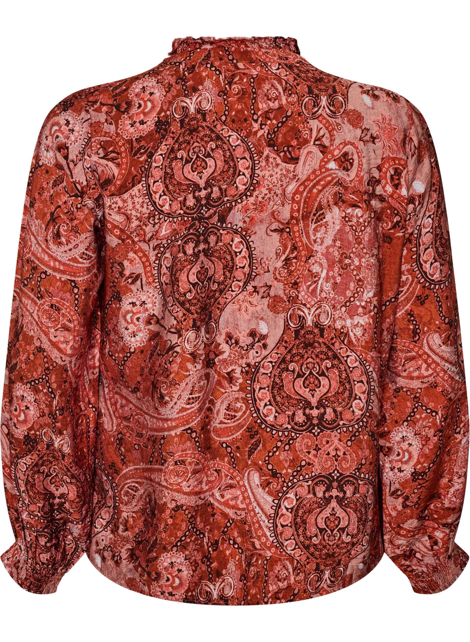 ZizzifashionViscose blouse with paisley print and ruffles, Orange, Packshot image number 1