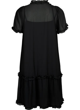 Chiffon dress with A-cut and ruffle details, Black, Packshot image number 1