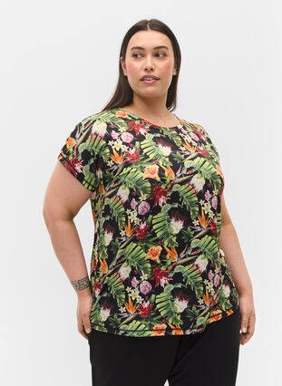 Short sleeve training t-shirt with print, Palm Flower AOP, Model image number 0