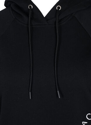 Long sweatshirt with a hood and print details, Black w. Logo Print, Packshot image number 2